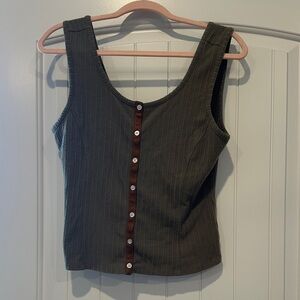 Shyanne Forest Green Ribbed Tank with Button Detail